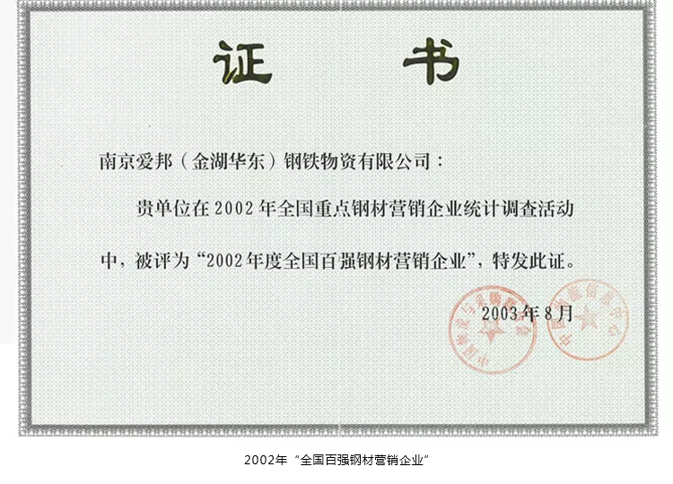 2002年全国百强钢材营销企业