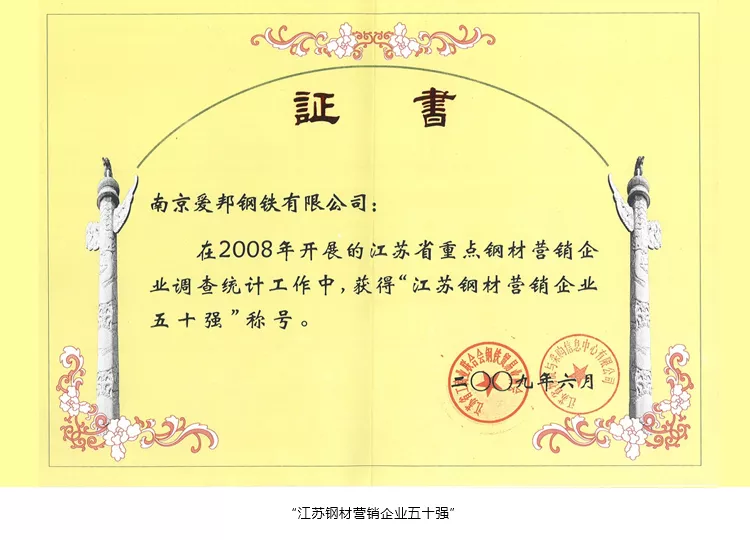 “江苏钢材营销企业五十强